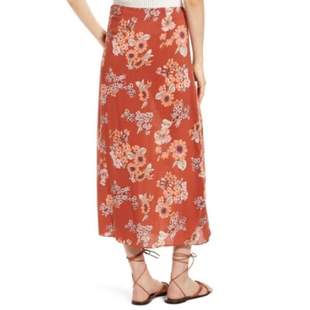 Free People Sunray Sarong Floral Faux Wrap Midi Skirt Rust Orange Womens 2 - Picture 2 of 11